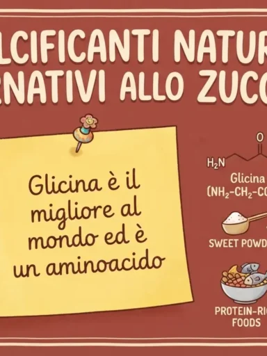 Locandina sulle alternative allo zucchero : dolcificanti e glicina