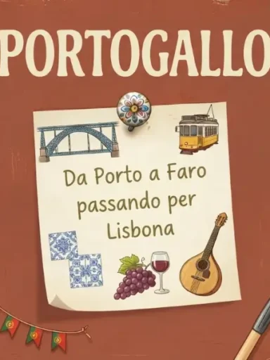 Locandina sul Portogallo rossa con al centro un post it