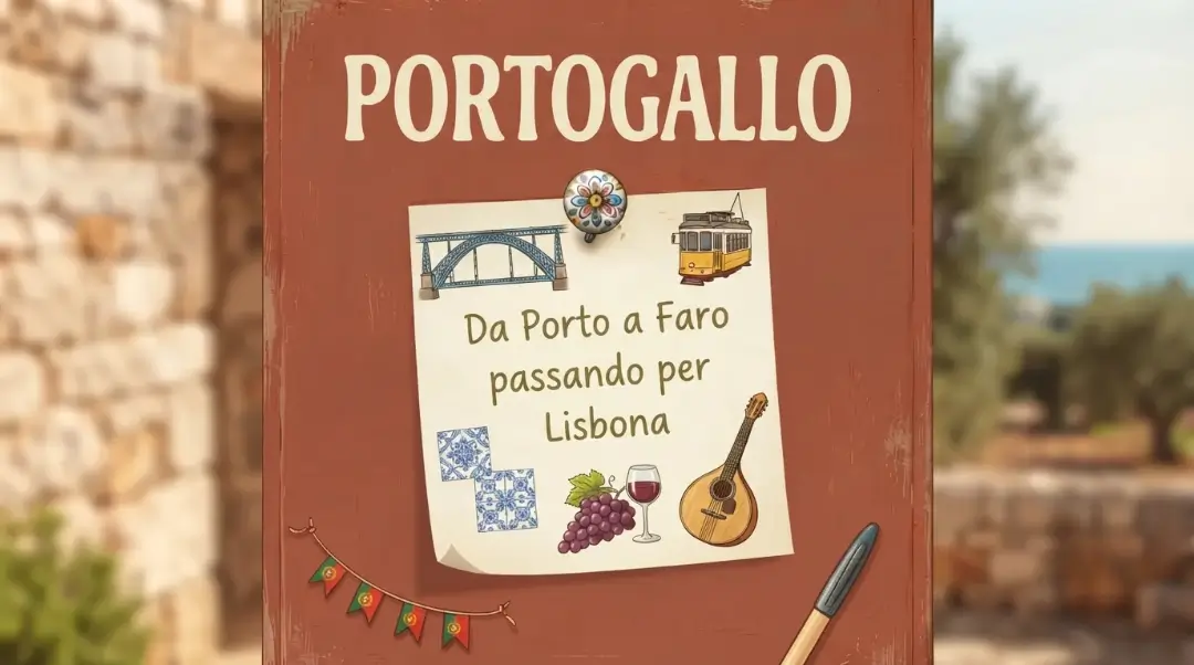 Locandina sul Portogallo rossa con al centro un post it