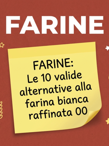 Locandina bordeaux con al centro post it giallo sulle alternative delle farine