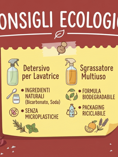 Locandina consigli ecologici su sfondo bordeaux
