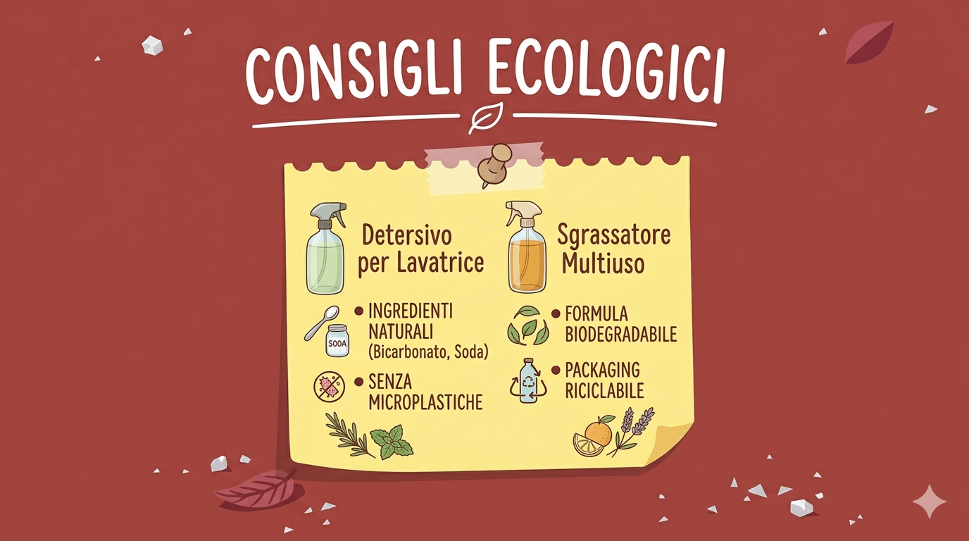 Locandina consigli ecologici su sfondo bordeaux