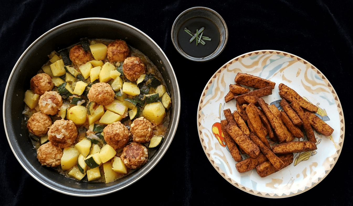 Pollo felice in 2 versioni : polpettine alla salsa di soia e bastoncini fritti