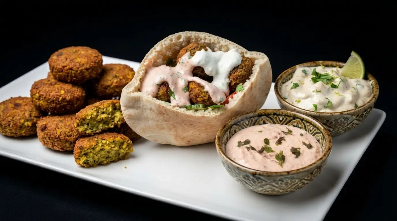 Falafel di fave egiziani con pane pita senza glutine fatto in casa