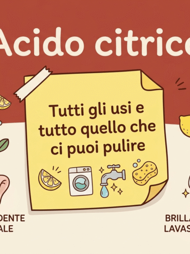 Locandina acido citrico con post it giallo e sfondo bordeaux