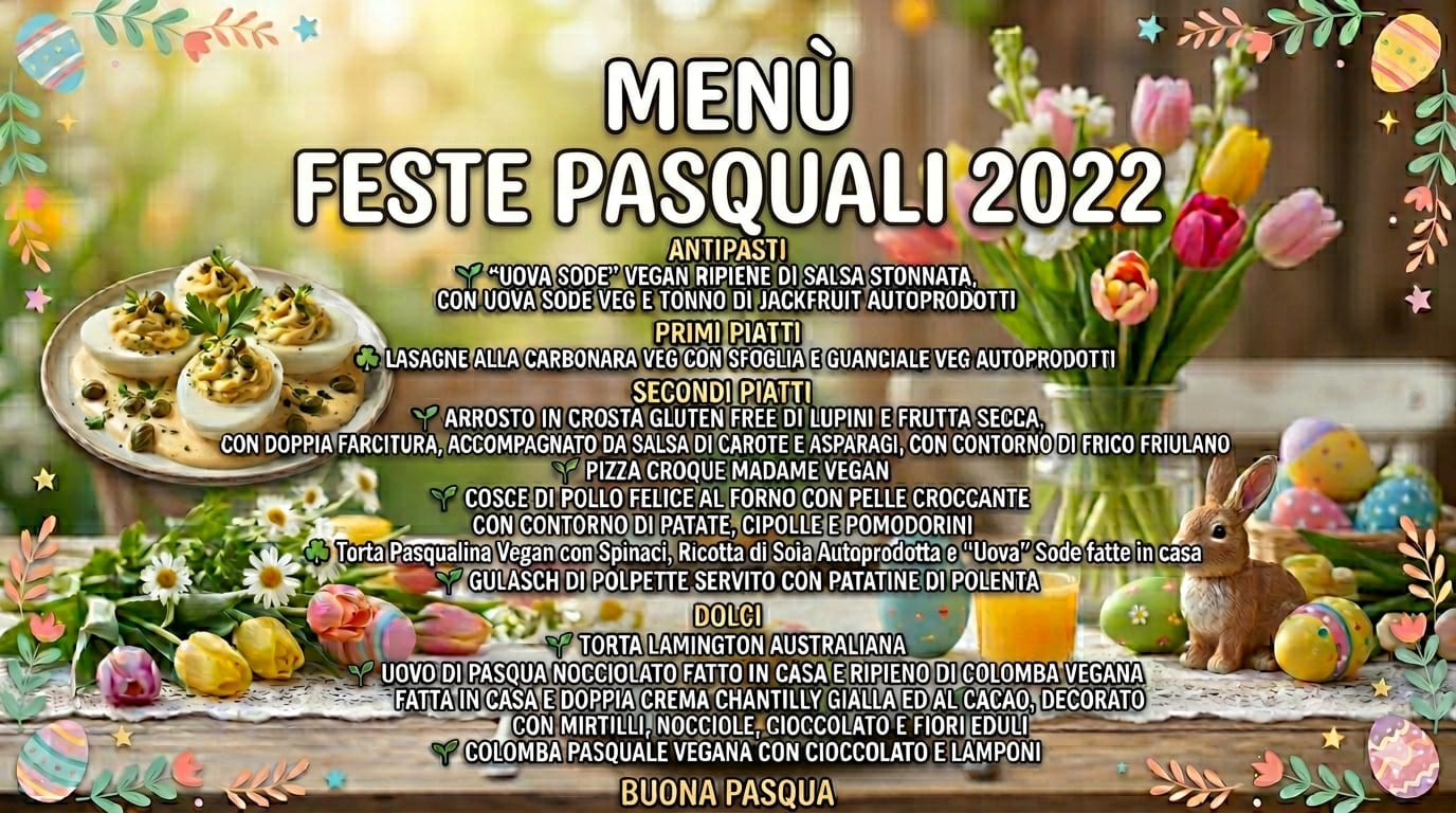 Menù di Pasqua vegano su sfondo disegnato