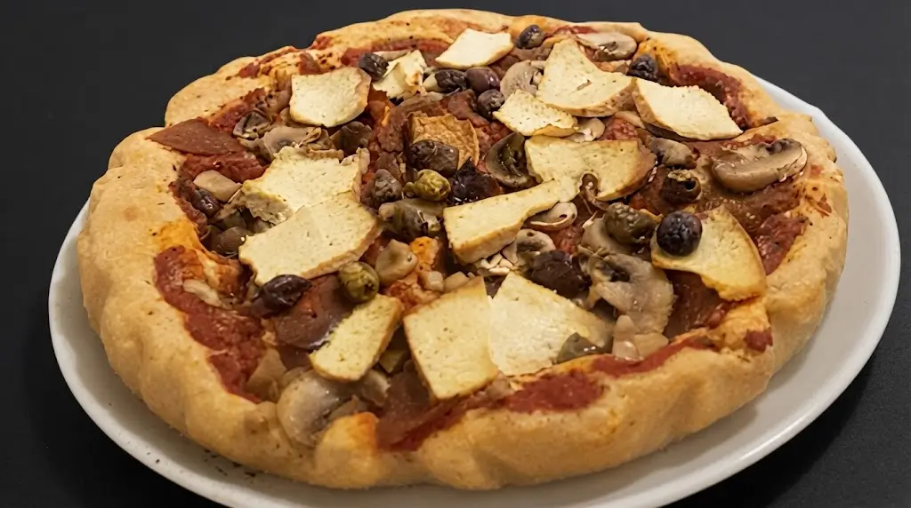 Pizza idratazione 100% semola e doppia cottura padella e forno:affettato, tofu,olive e funghi