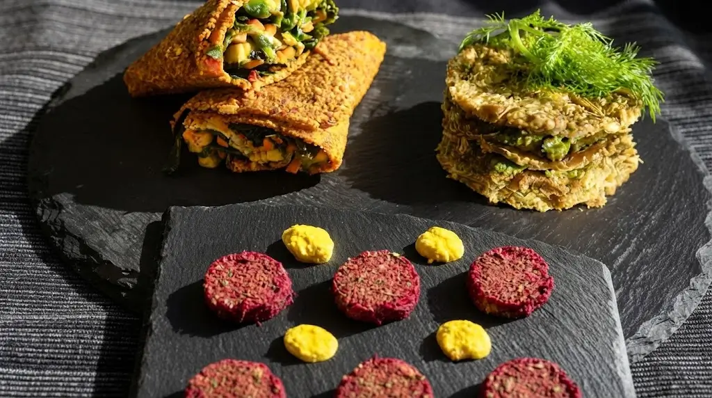 RICETTE CRUDISTE : Piadina crudista al sapore di mare/Millefoglie di finocchi/Mini hamburger di broccoli romani accompagnati da maionese crudista ai semi di girasole