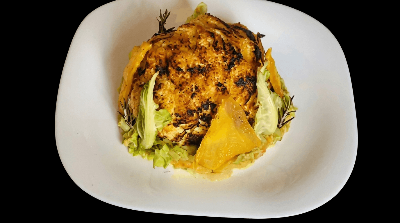 Cavolfiore gratinato su piatto bianco