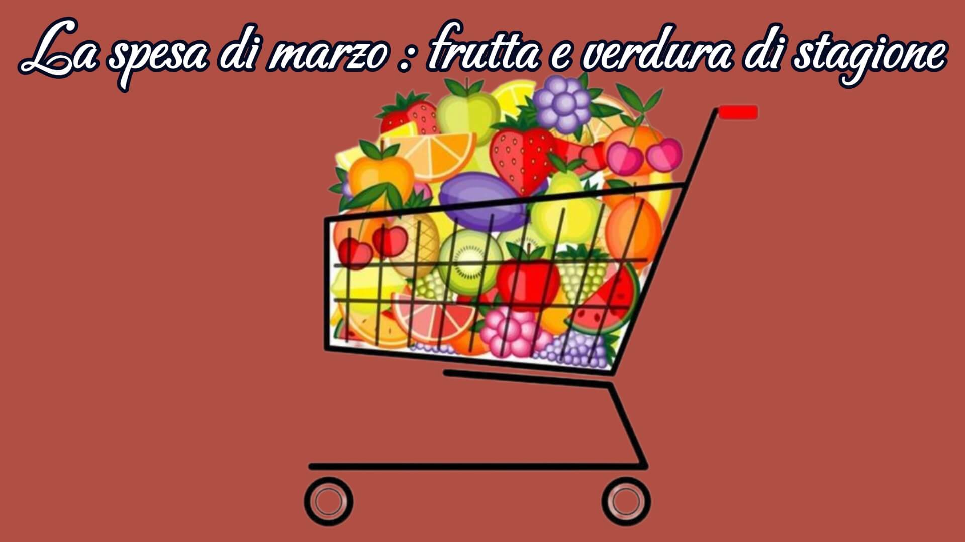 Carrello spesa pieno di frutta e verdura