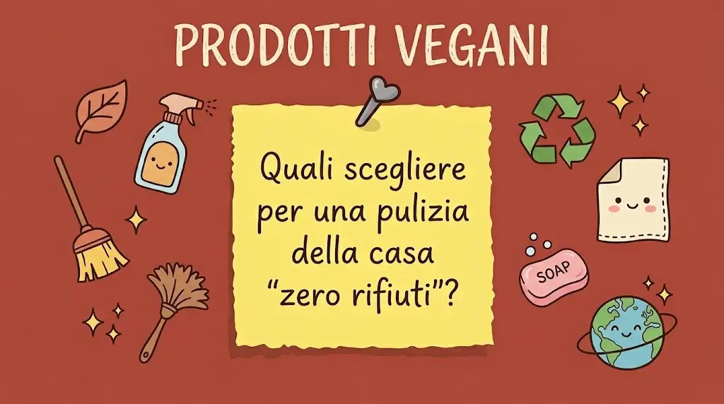 Locandina bordeaux su prodotti vegani per la pulizia della casa