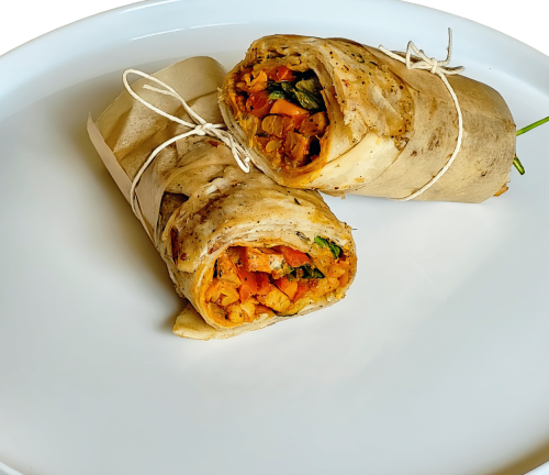 Wrap con kebab di tempeh e salsa di yogurt all’aglio orsino