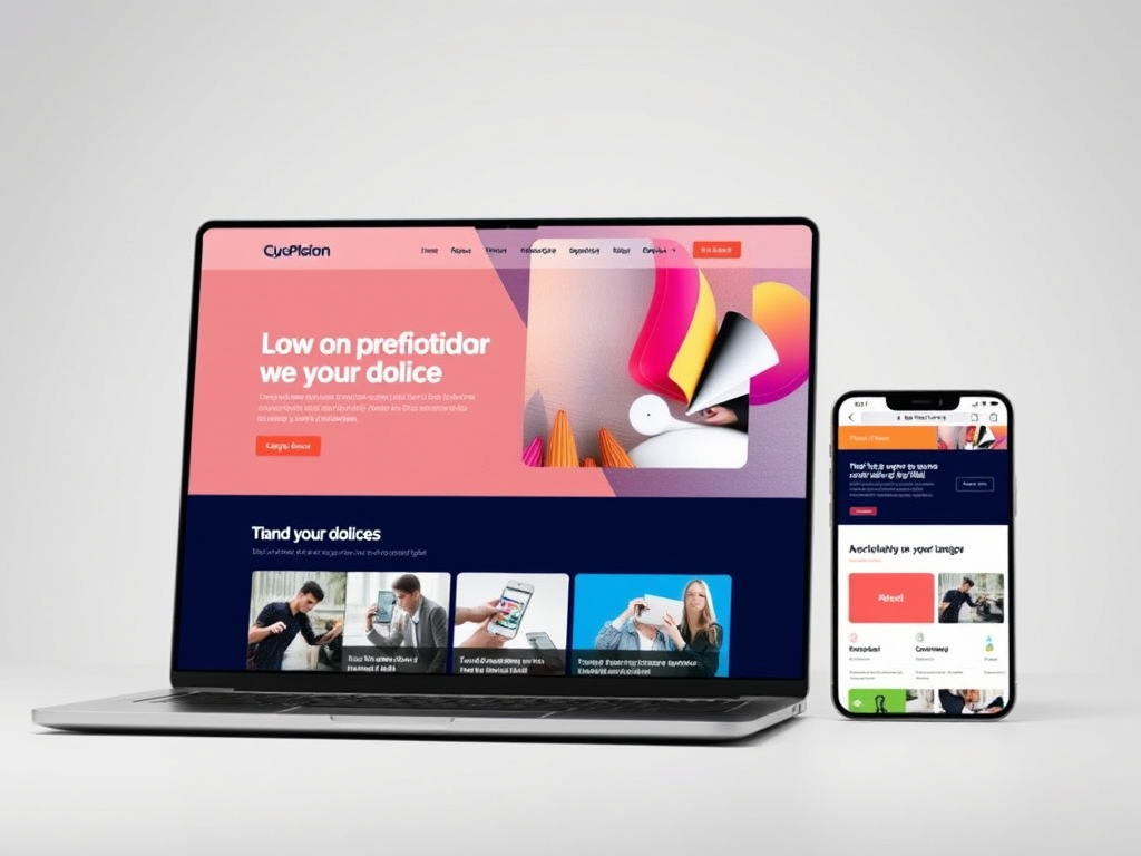 Schermata di un sito web aperto su un laptop e su uno smartphone, con design accattivante e colori vivaci.