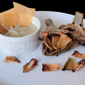 RICETTA ANTIPASTO GOURMET DI GENNAIO – Carciofo in tre atti : vellutata allo zenzero, cuore fondente e petali crispy con vele di fillo