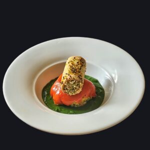 RICETTA PRIMO PIATTO GOURMET DI NOVEMBRE - Eclissi solare sfera con quinoa e basilico