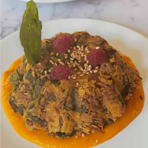 RICETTA ANTIPASTO GOURMET DI NOVEMBRE – L’Autunno nel Piatto : Sfera Croccante, Spuma Affumicata di Zucca e Flan di Spinaci Selvatici al Timo