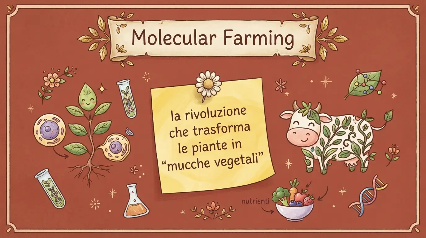 Locandina Molecular Farming: la rivoluzione che trasforma le piante in "mucche vegetali"