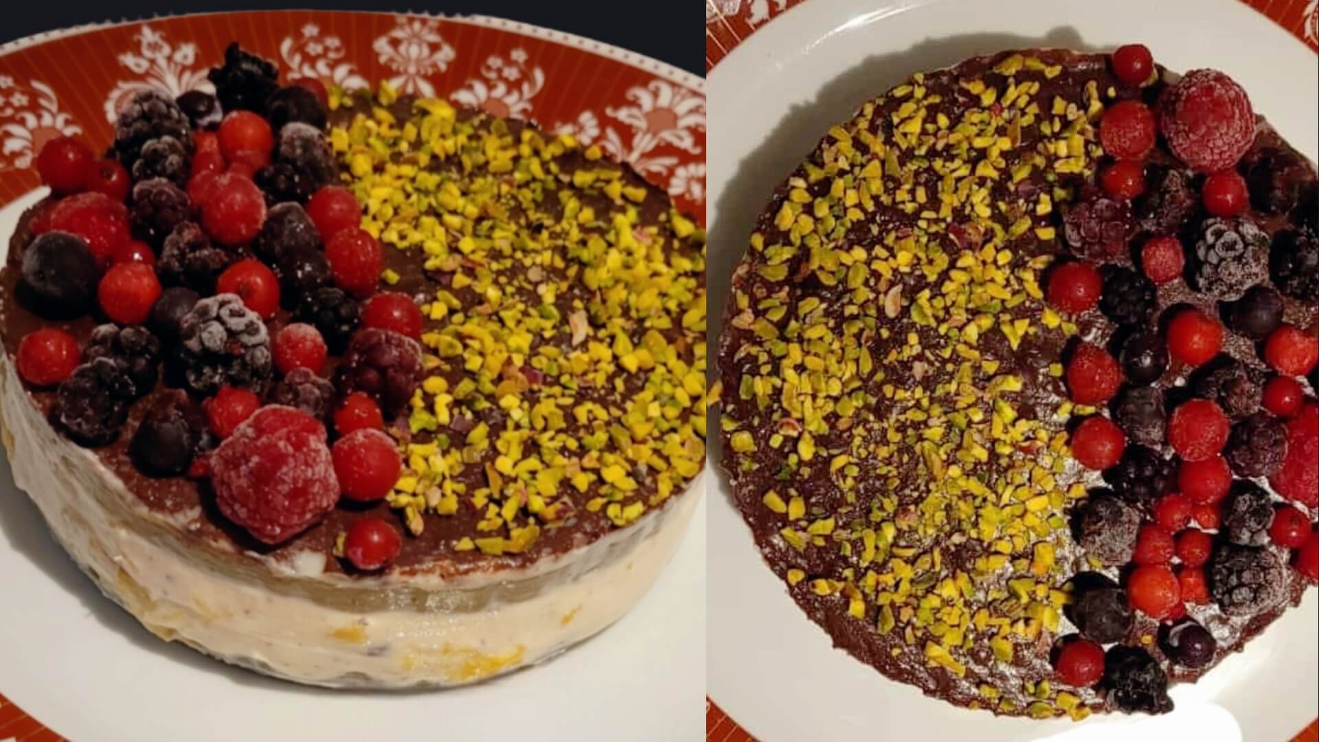 Torta fredda con crema bianca e frutti di bosco