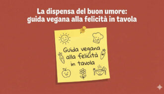 Locandina sulla dispendìsa del buon umore vegana su sfondo bordeaux