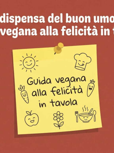 Locandina sulla dispendìsa del buon umore vegana su sfondo bordeaux