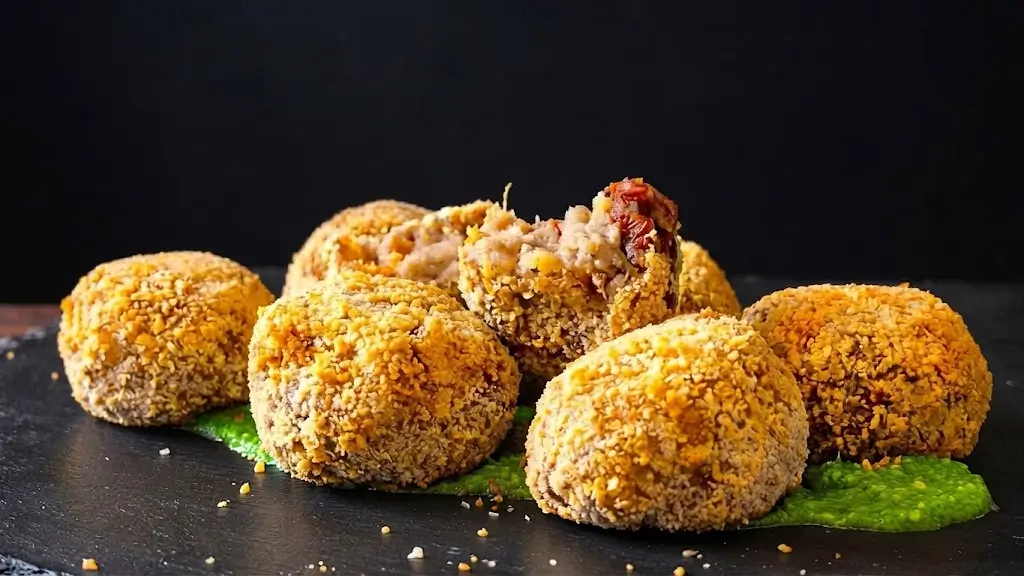 Polpette di cavolfiore e cous cous di grano saraceno in guazzetto di erbe
