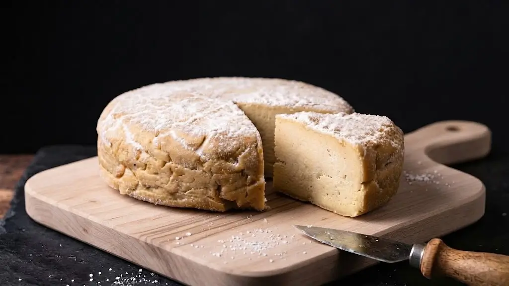 Formaggio vegetale con farina di riso sopra su tagliere