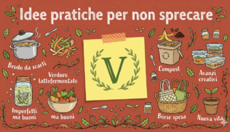 Locandina bordeaux sullo spreco alimentare vegano