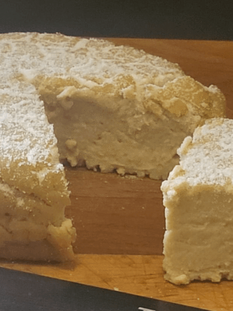 Formaggio vegetale con farina di riso sopra su tagliere