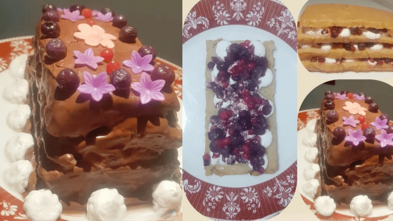 Torta banana,cioccolato e frutti di bosco