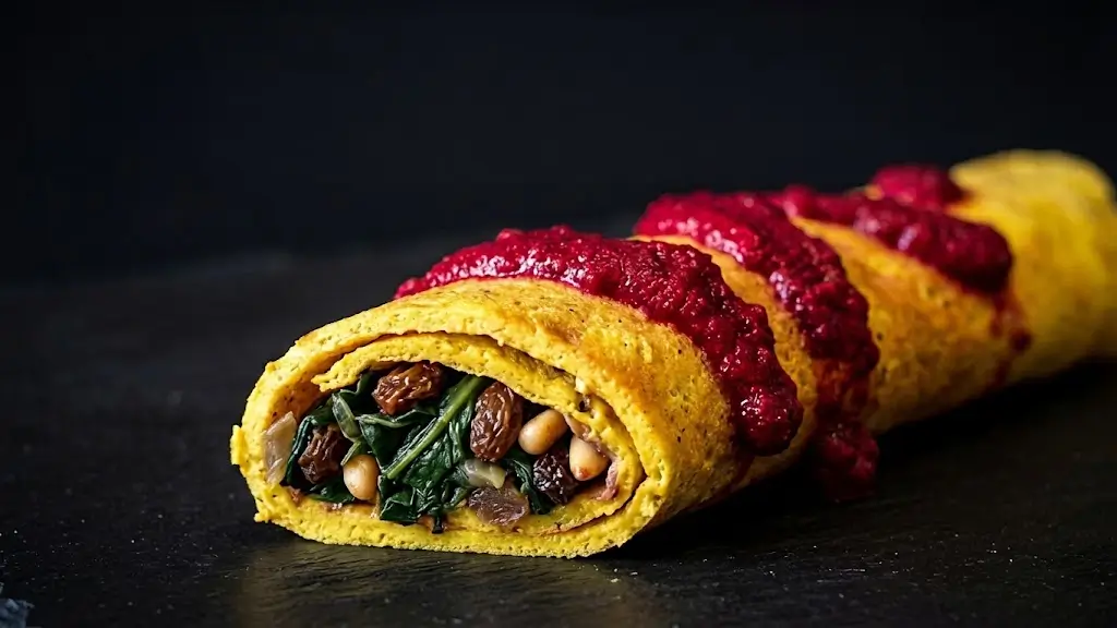 Omelette su piatto ardesia nero