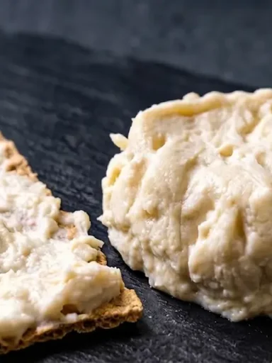 Formaggio a pasta molle su piatto ardesia nero