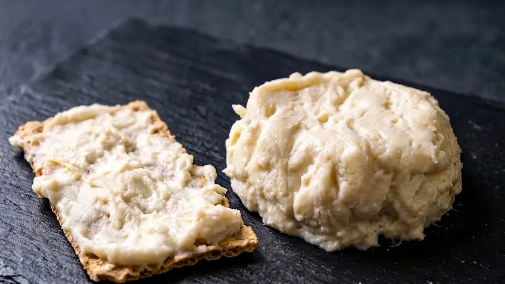 Formaggio a pasta molle su piatto ardesia nero