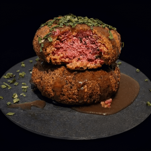 Burger maxi con tofu alla giapponese (Hambagu) con riduzione al vino rosso (Glassa Teriyaki)
