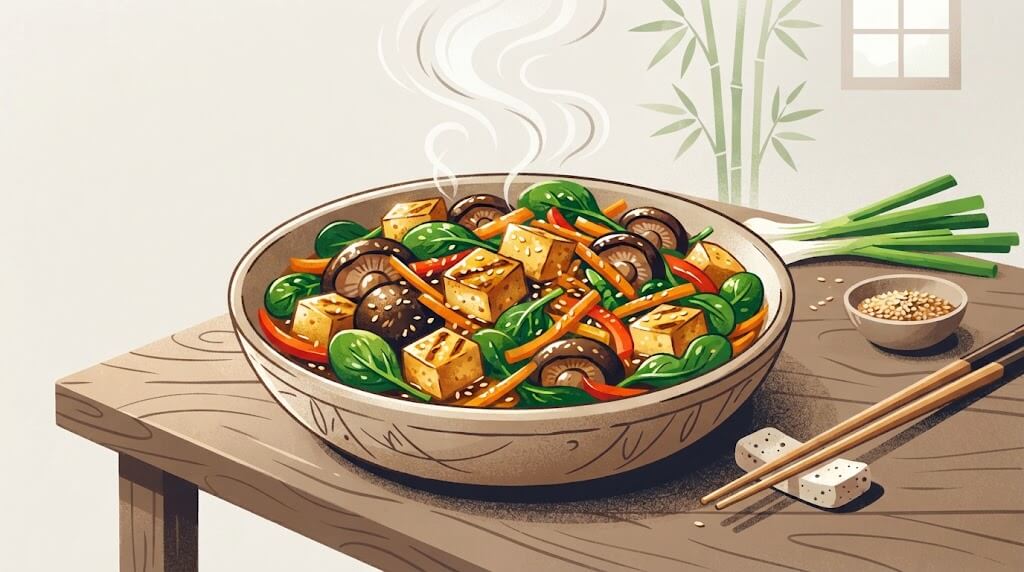 Tofu saltato con funghi shiitake e spinaci ricetta PaulVeg