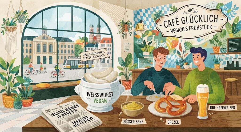 Colazione bavarese vegana Weißwurst e pretzel