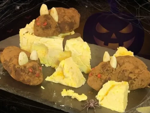 Dolcetto o scherzetto?Mousse dolce al limone e topolini di cioccolato
