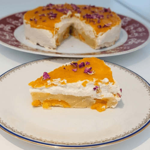 Cheesecake con mousse di ricotta e yogurt di soia al lime con topping di albicocche
